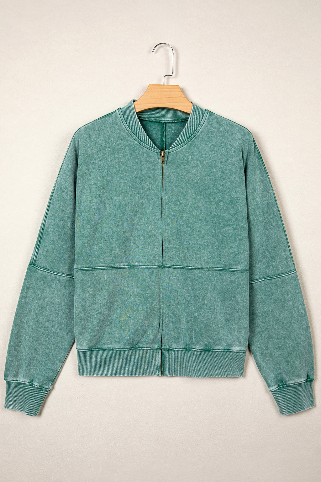 Evergreen Mineral Washed Zip Open-Front Jacket Style Cotton Sweatshirt