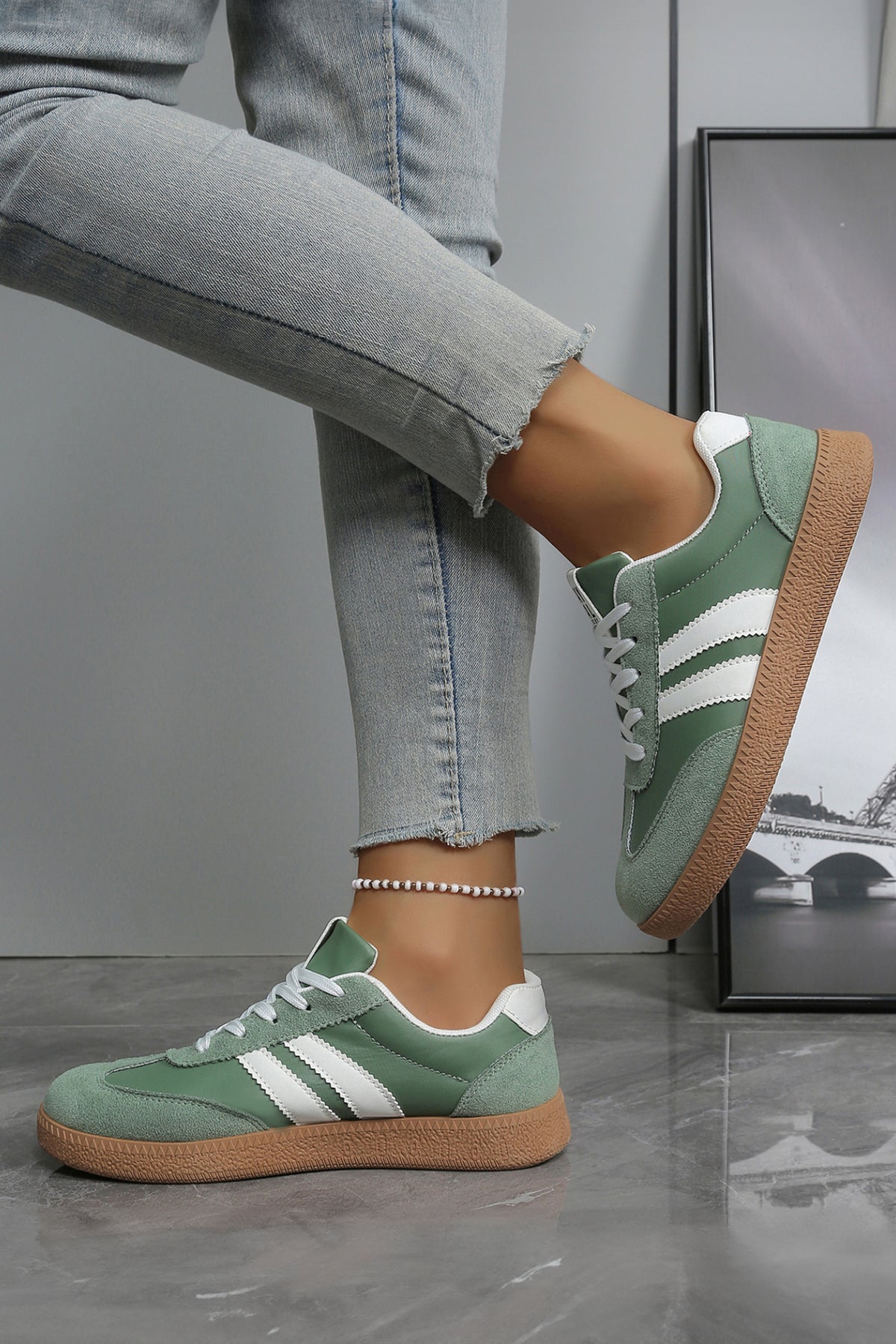 Ashleigh Blue Varsity Color Block Patchwork PU Leather Lace Up Shoes