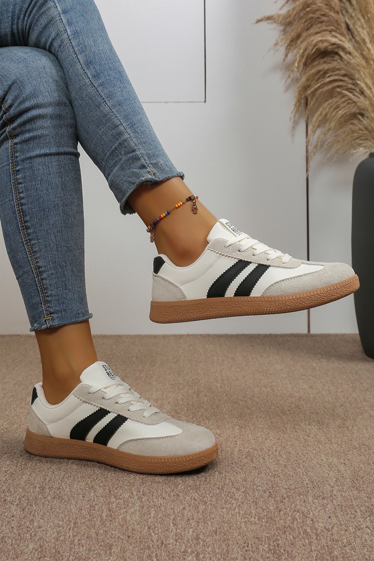 Ashleigh Blue Varsity Color Block Patchwork PU Leather Lace Up Shoes